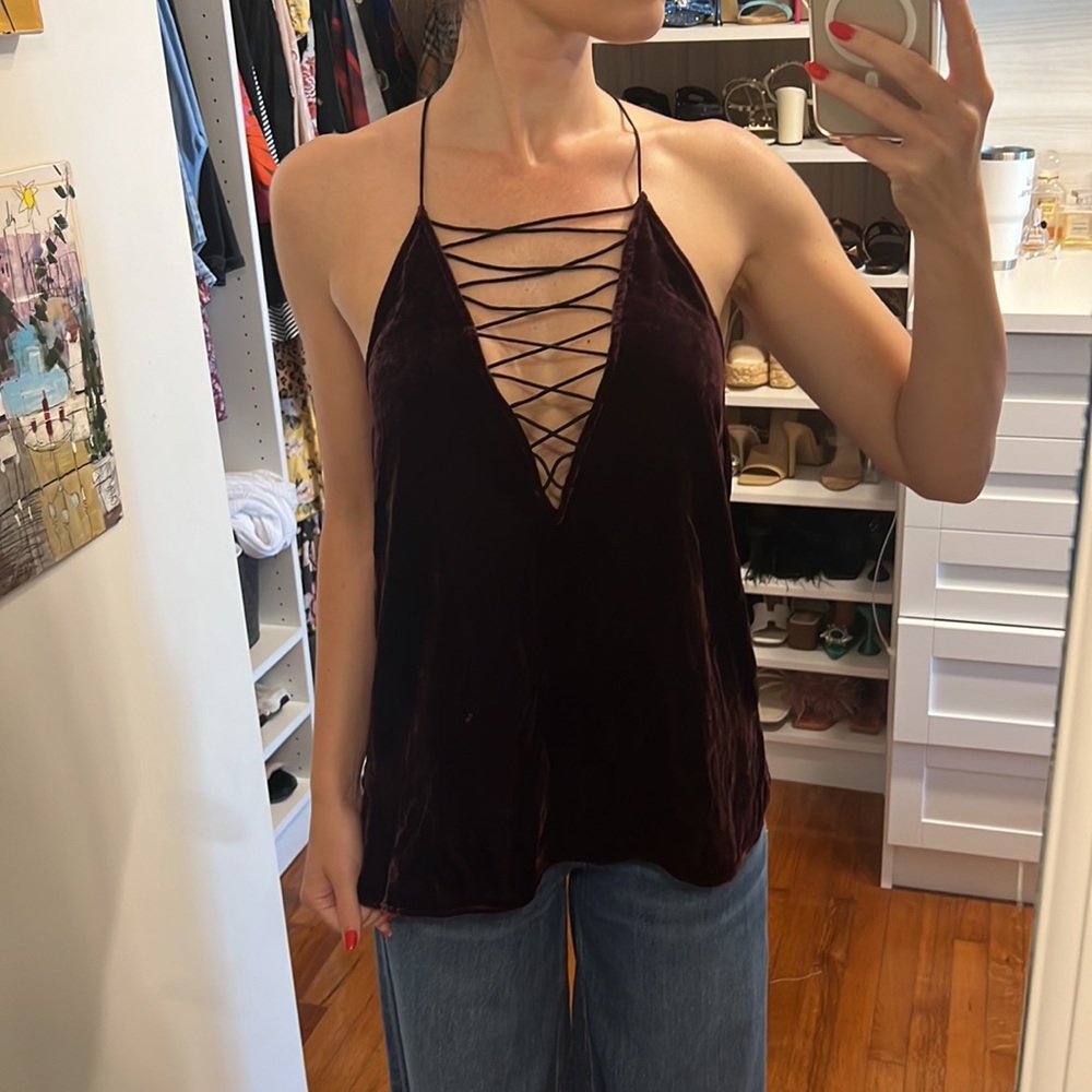 Velvet Cami NYC tank with black piping SZ XS